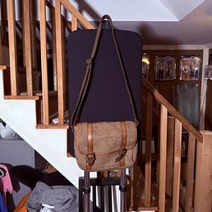 Fossil Men's Brown Herringbone Shoulder Bag with Leather Straps